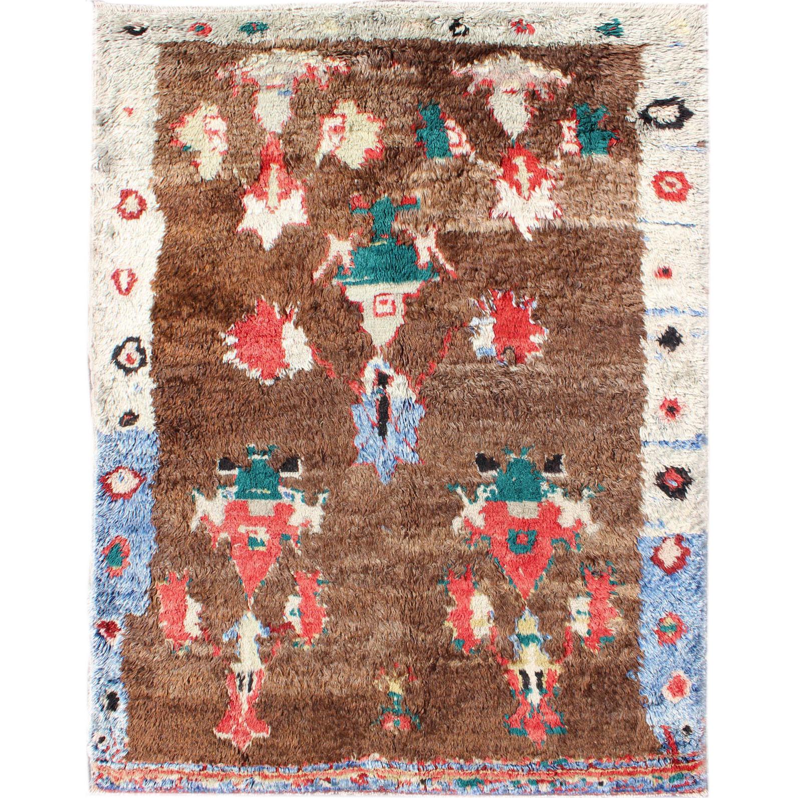 Colorful Antique Tulu Rug with Angora Wool Blend and Modern Tribal Design For Sale