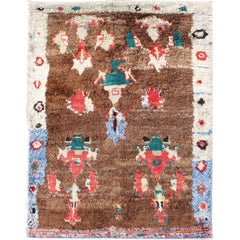 Tapis Tulu ancien coloré en laine mélangée angora et motif tribal moderne