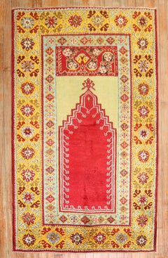 Colorful Antique Turkish Oushak Prayer Rug