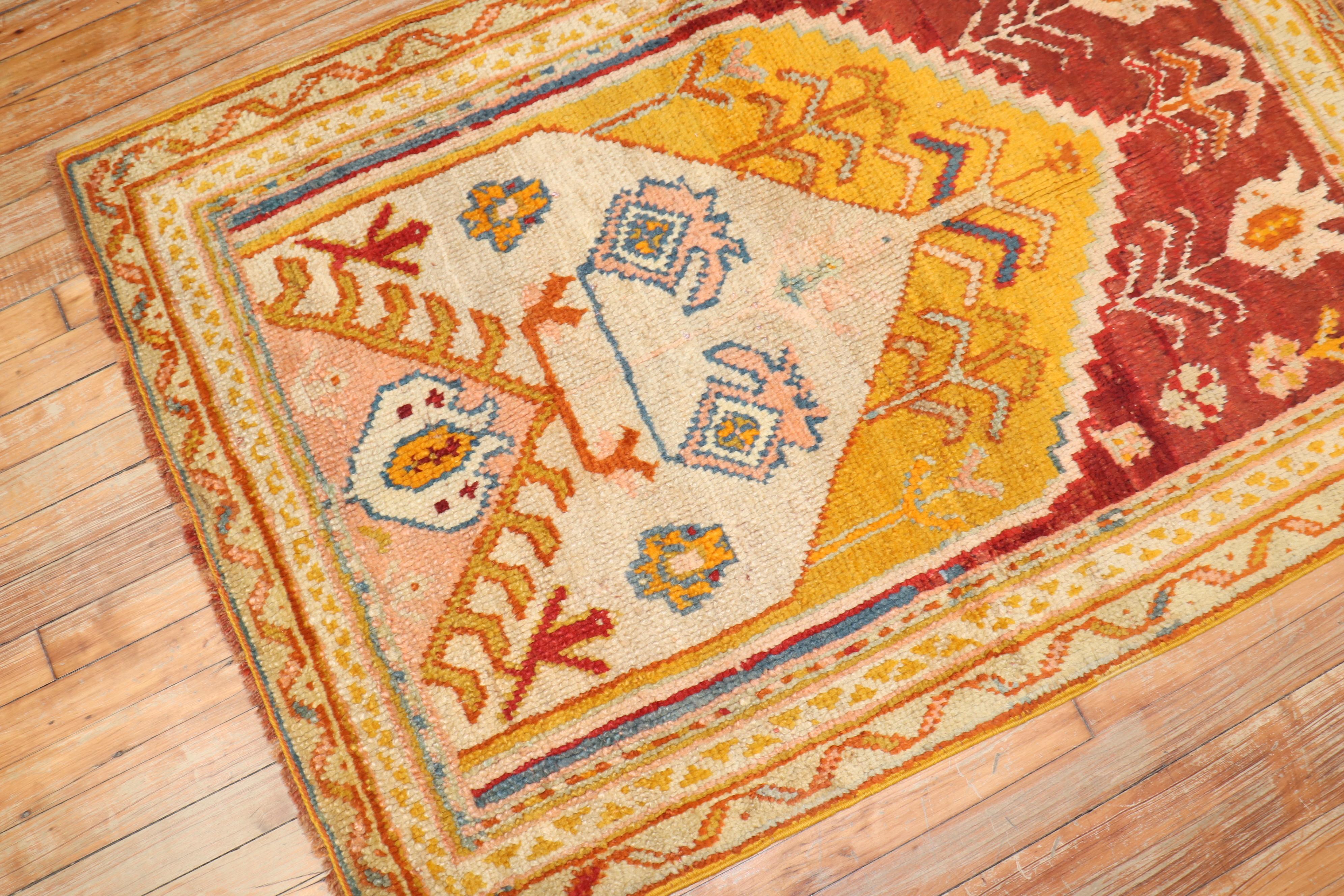 Islamic Colorful Antique Turkish Oushak Prayer Rug For Sale