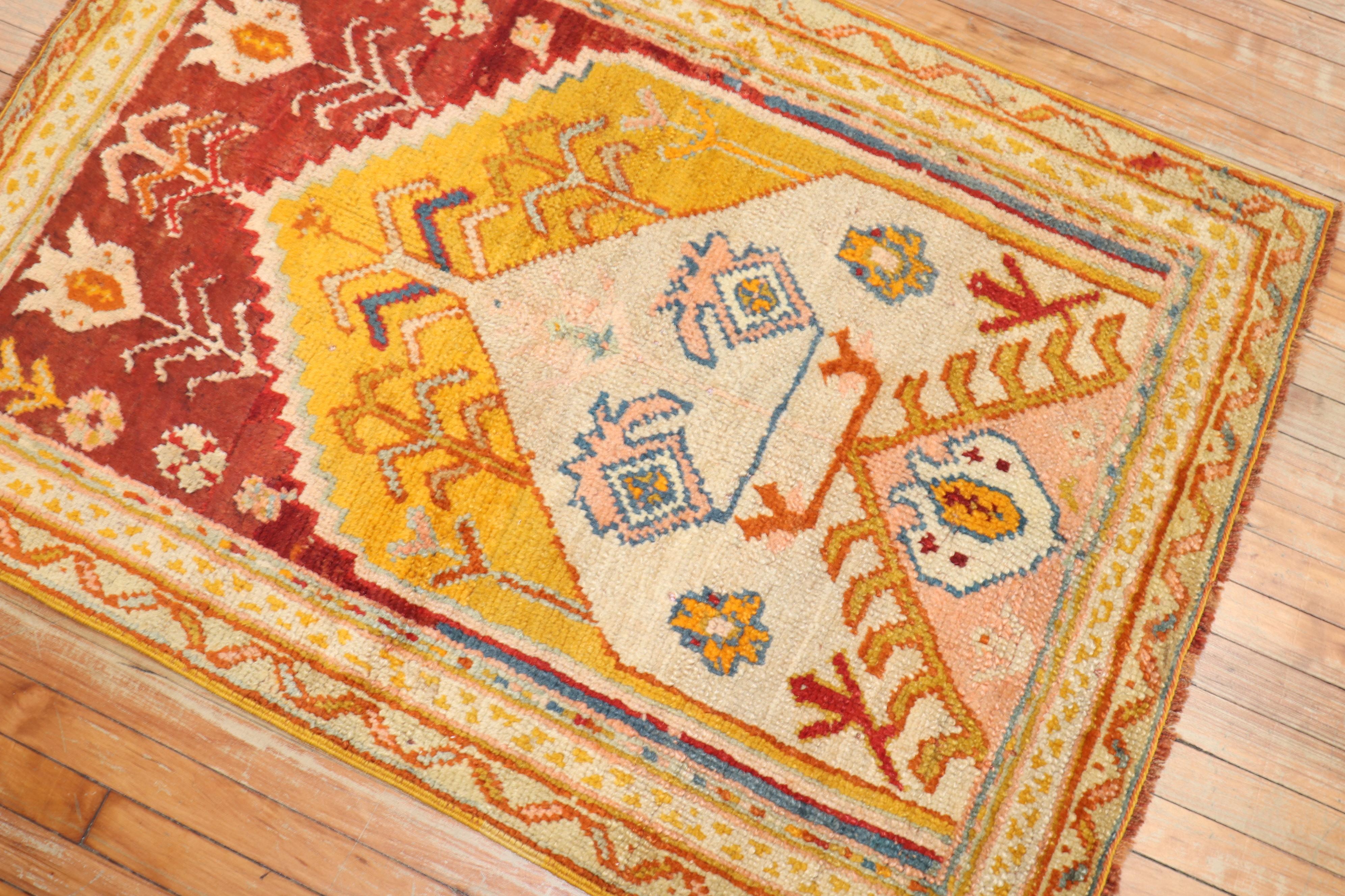 Early 20th Century Colorful Antique Turkish Oushak Prayer Rug For Sale