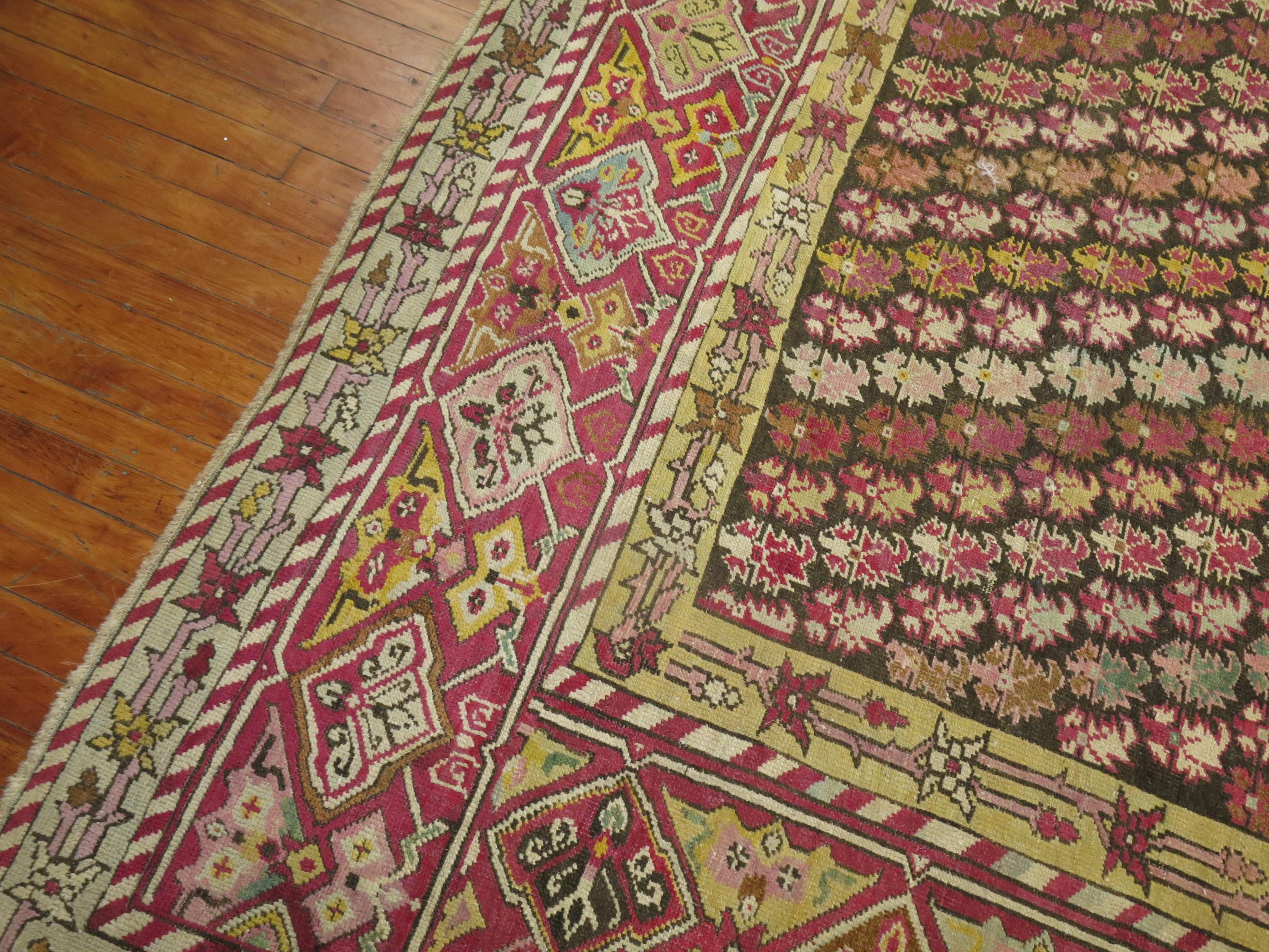 Wool Colorful Antique Turkish Rug from Ghiordes Village For Sale