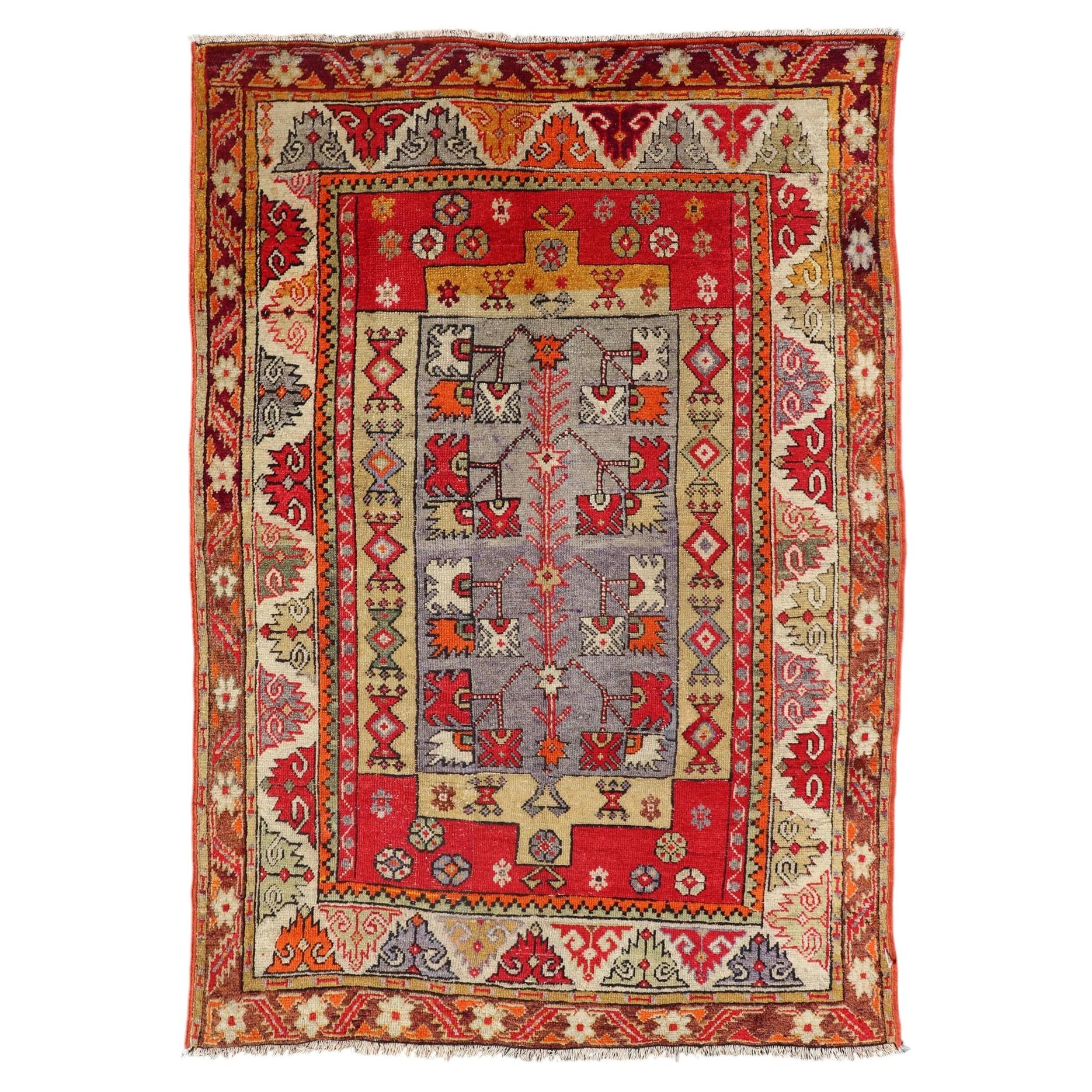 Colorful Antique Turkish Small Oushak Carpet in Multi Layered Design For Sale