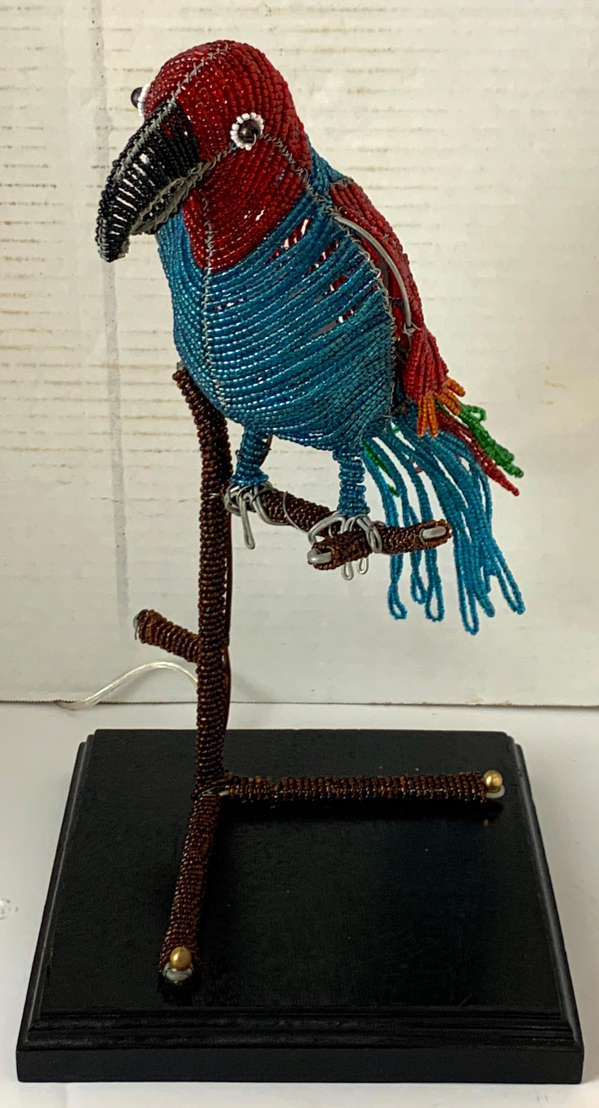 Colorful Art Deco Czechoslovakian Glass Beaded Parrot Lamp For Sale 1