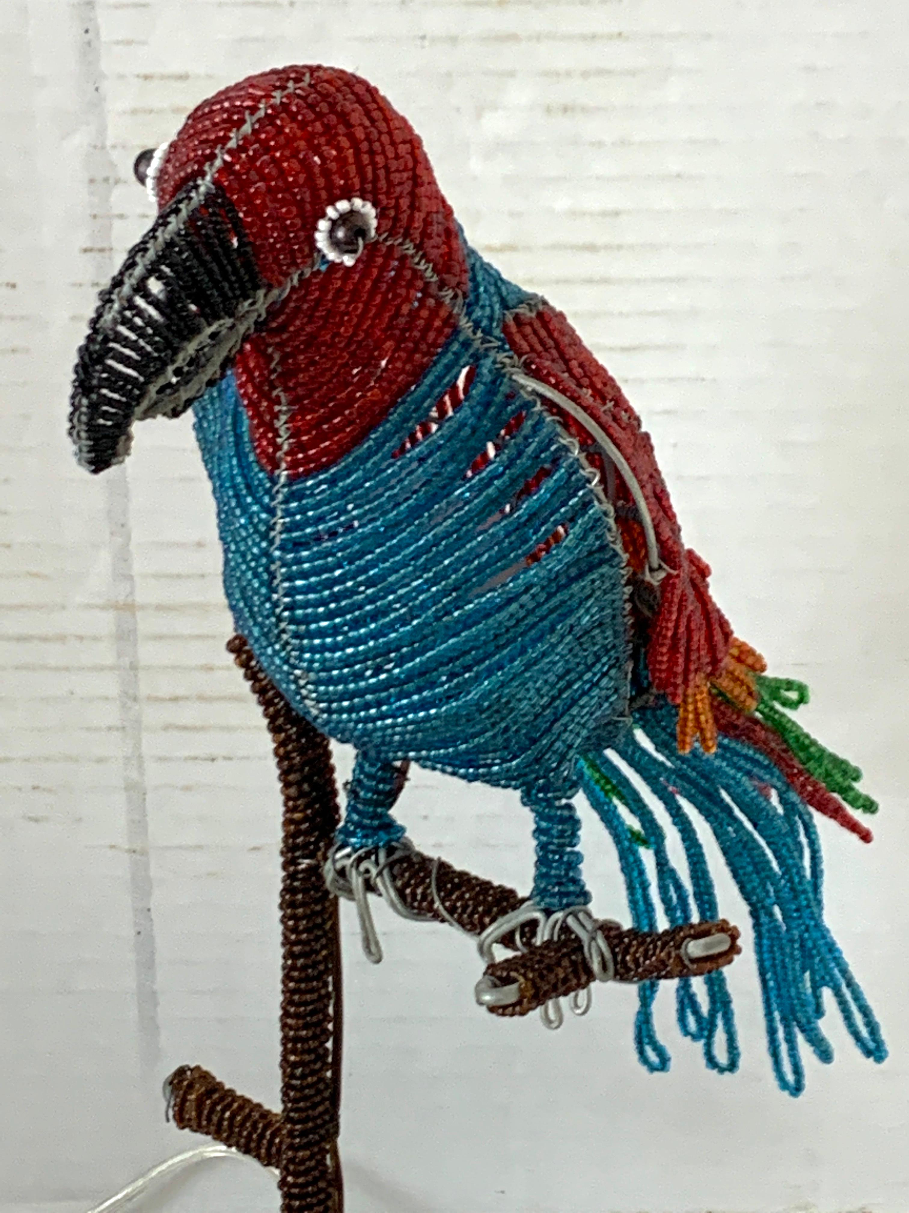 Colorful Art Deco Czechoslovakian Glass Beaded Parrot Lamp For Sale 2