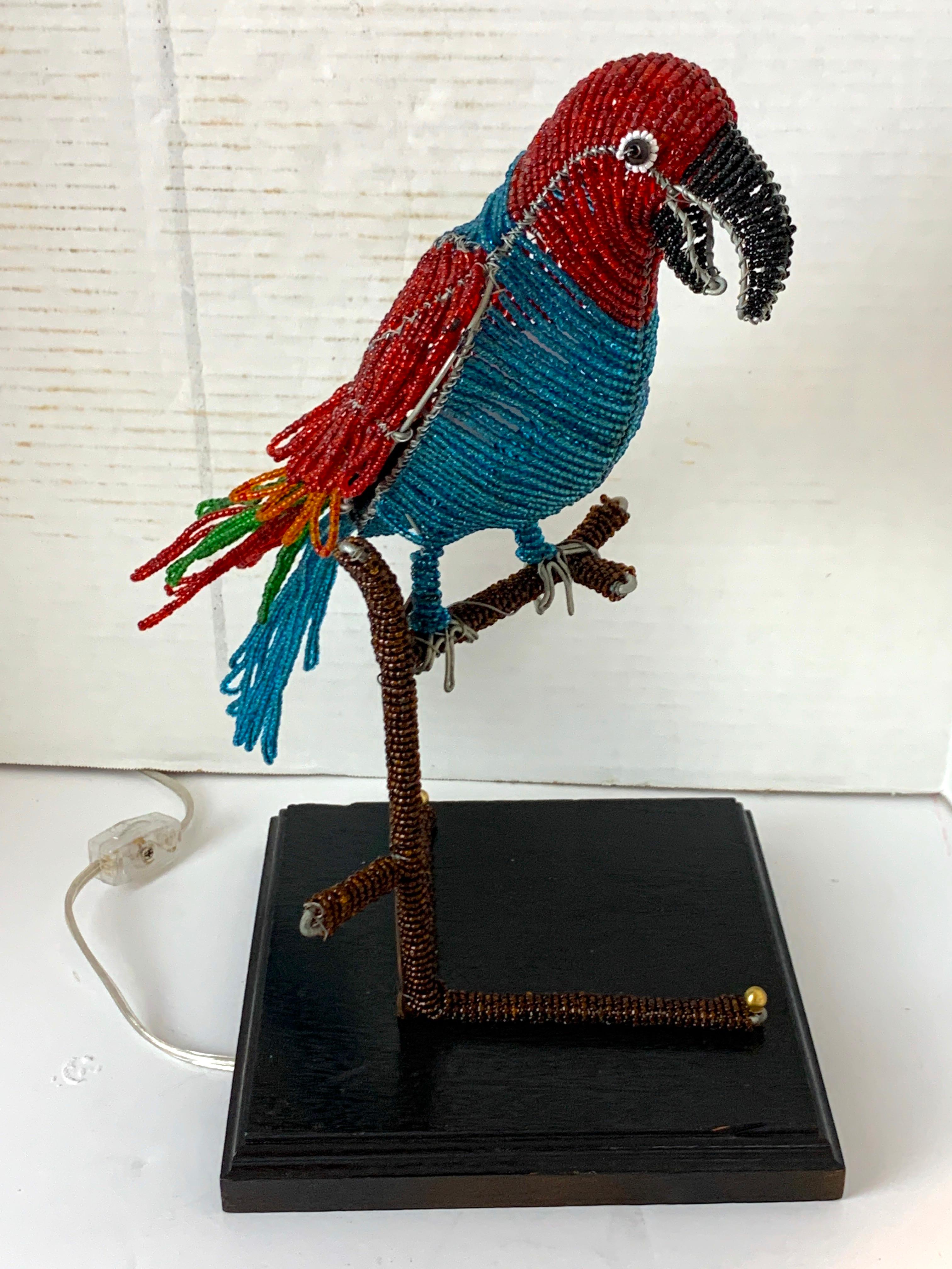 Colorful Art Deco Czechoslovakian Glass Beaded Parrot Lamp For Sale 3