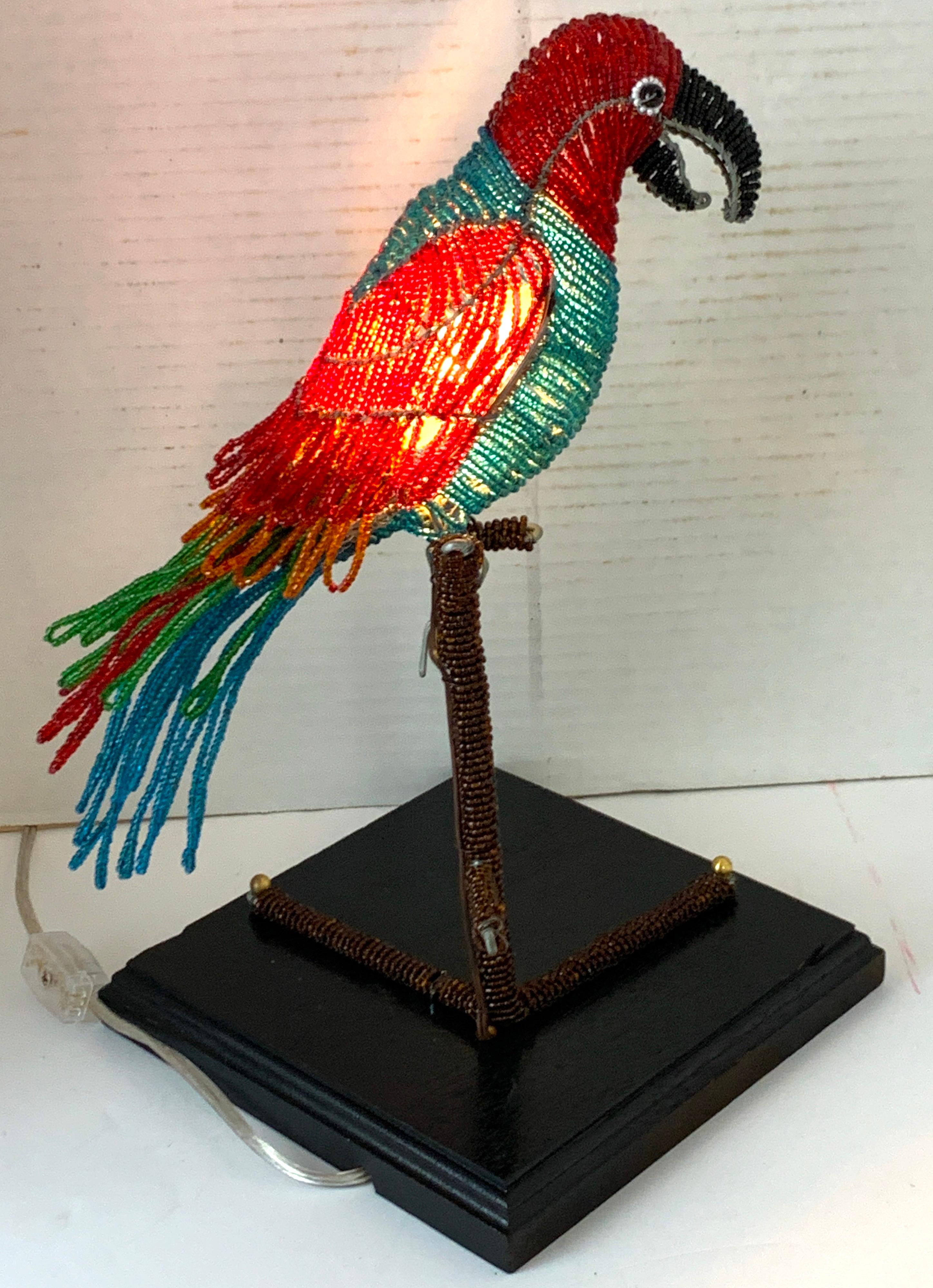 Colorful Art Deco Czechoslovakian Glass Beaded Parrot Lamp For Sale 5