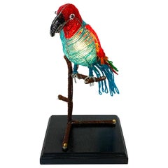 Colorful Art Deco Czechoslovakian Glass Beaded Parrot Lamp