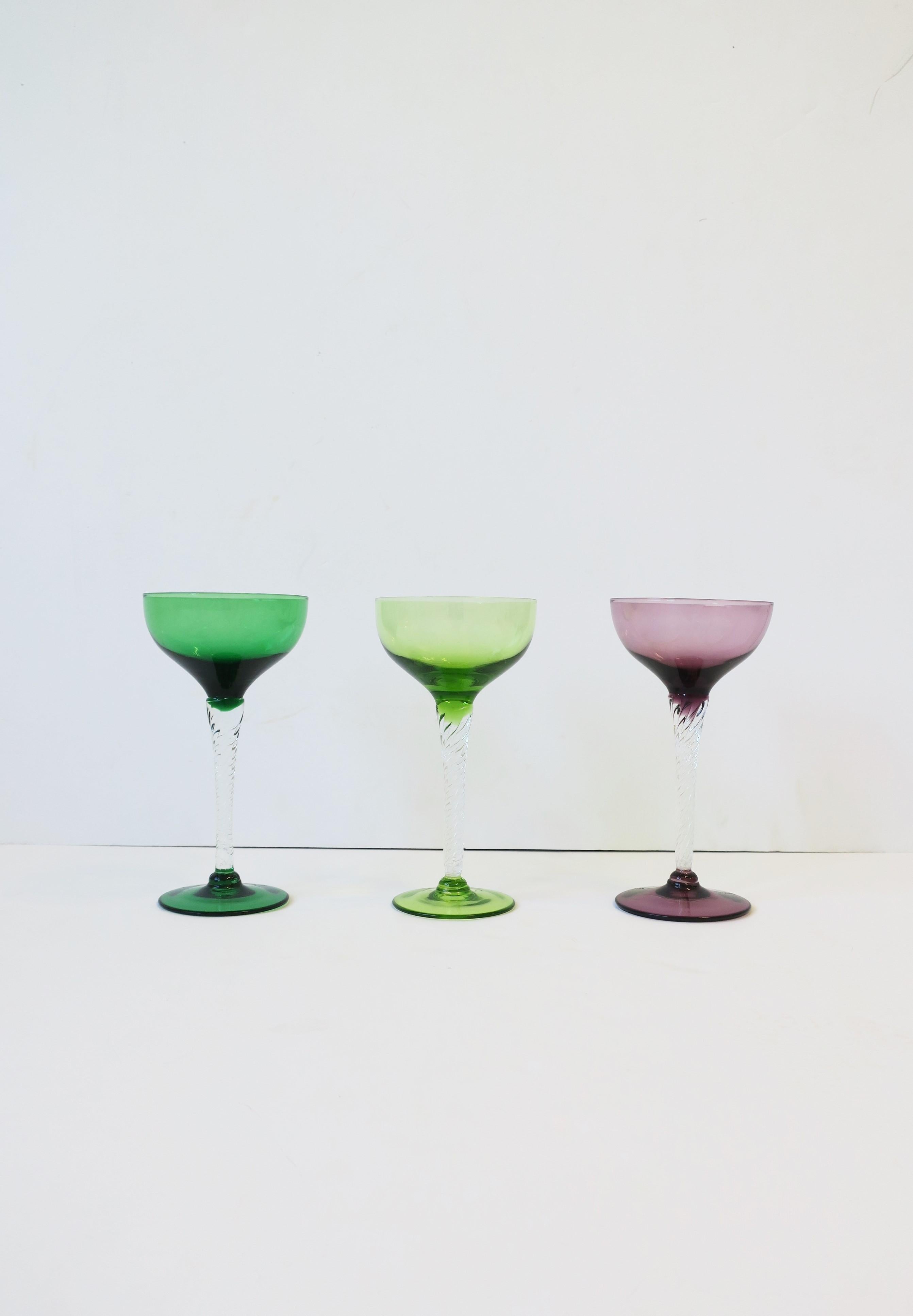 Modern Cocktail or Champagne Coupe Glasses, Set of 3 For Sale