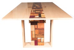 Colorful, Art Inspired, Mosaic Decorated, Tiger Maple, Two Pedestal Dining Table