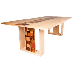Colorful, Art Inspired, Mosaic Decorated, Tiger Maple, Two Pedestal Dining Table