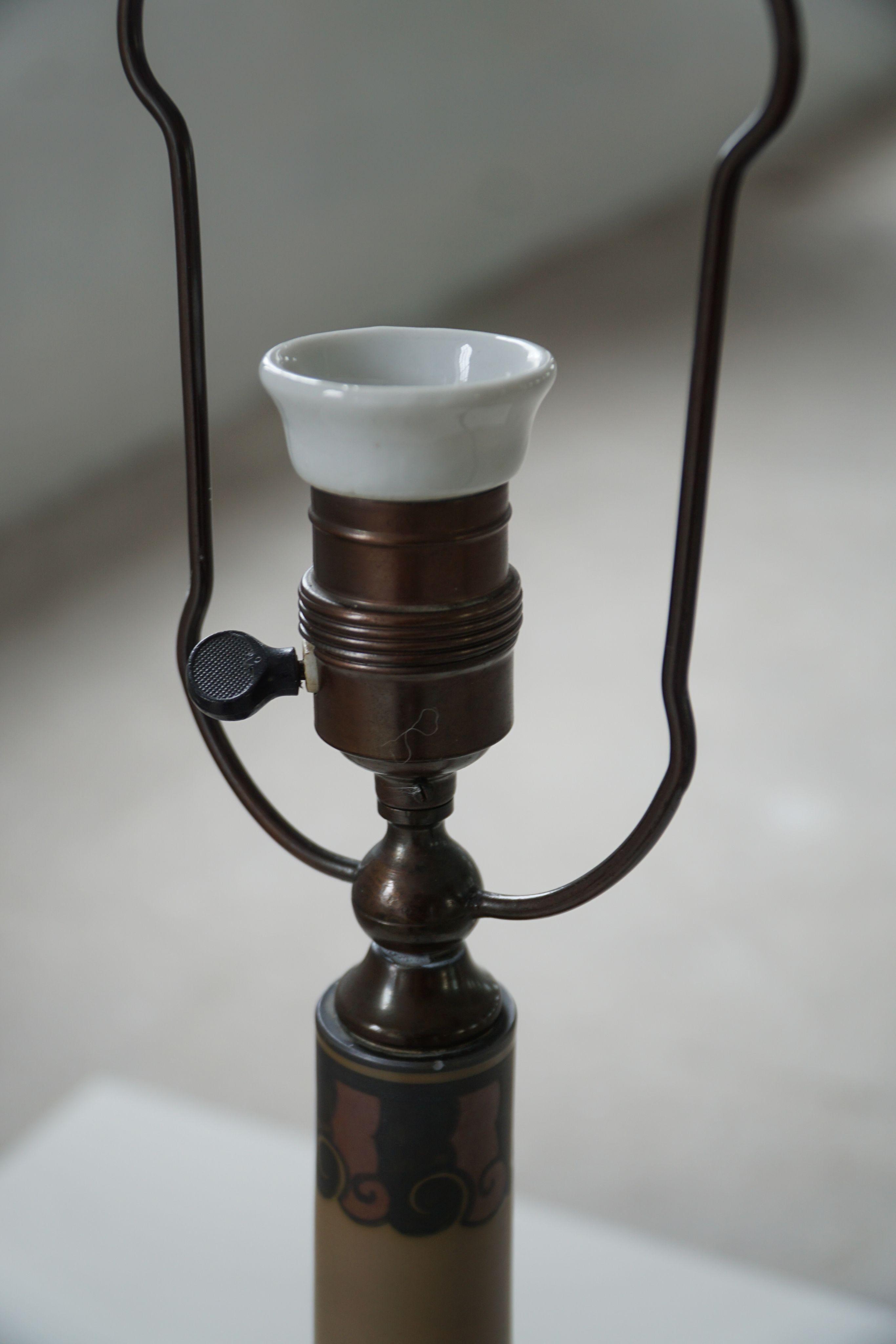 Lampada da tavolo colorata in stile Art Nouveau in terracotta di L. Hjorth, Bornholm, 1930 in vendita 6