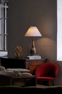Colorful Art Nouveau Table Lamp in Terracotta by L. Hjorth, Bornholm, 1930s