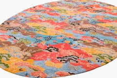 Colorful Asian-Inspired Mountain Blossom Handmade Wool Oval Rug by Joseph Carini