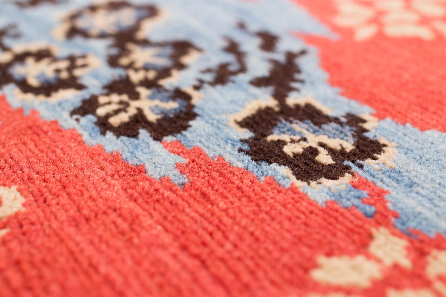 Contemporary Colorful Asian-Inspired Mountain Blossom Handmade Wool Oval Rug by Joseph Carini For Sale