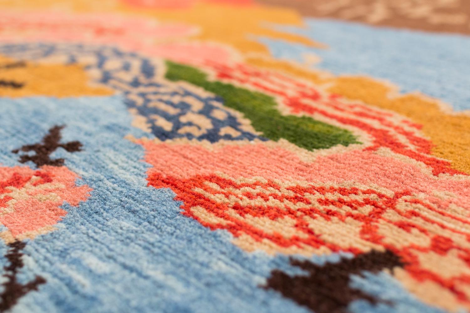 Colorful Asian-Inspired Mountain Blossom Handmade Wool Rug by Joseph Carini For Sale 1