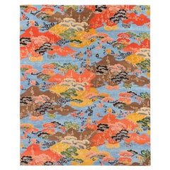 Alfombra de lana de colores inspirada en Asia Mountain Blossom, hecha a mano por Joseph Carini