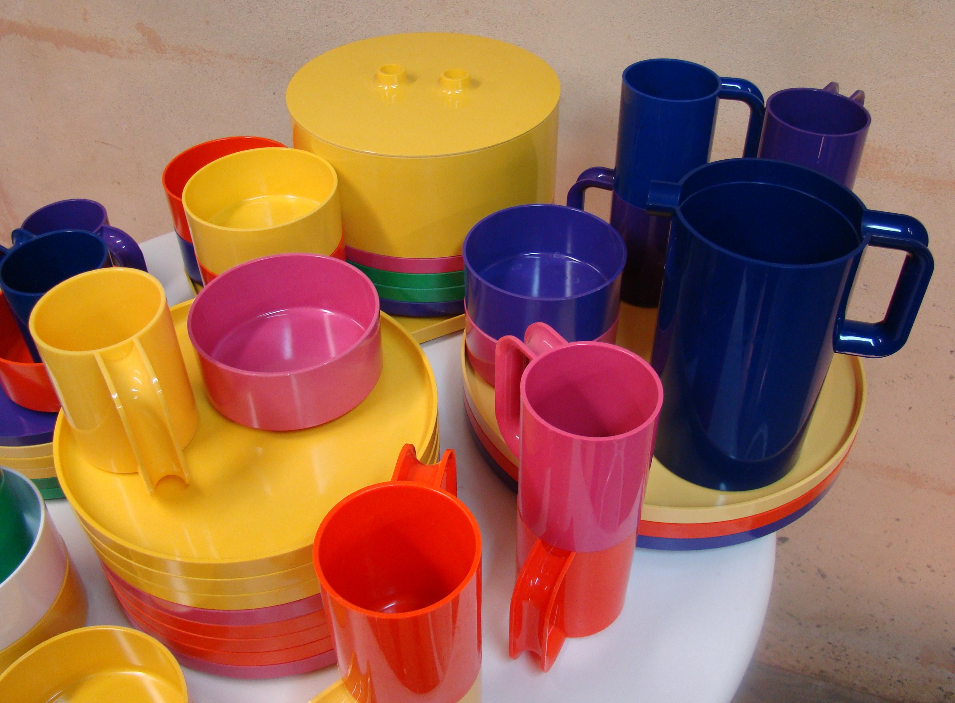 Plastic Colorful Assortment of Dinnerware by Massimo Vignelli for Heller Design