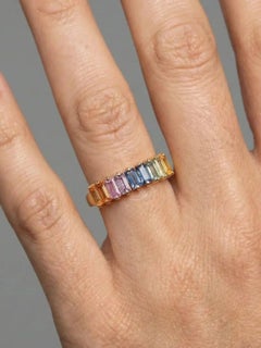2.46ct Baguette Multi-Color Sapphire 14K Yellow Gold Statement Ring