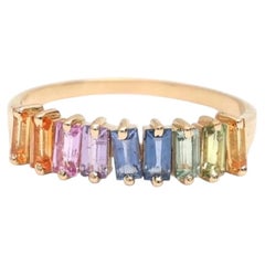 2.46ct Baguette Multi-Color Sapphire 14K Yellow Gold Statement Ring