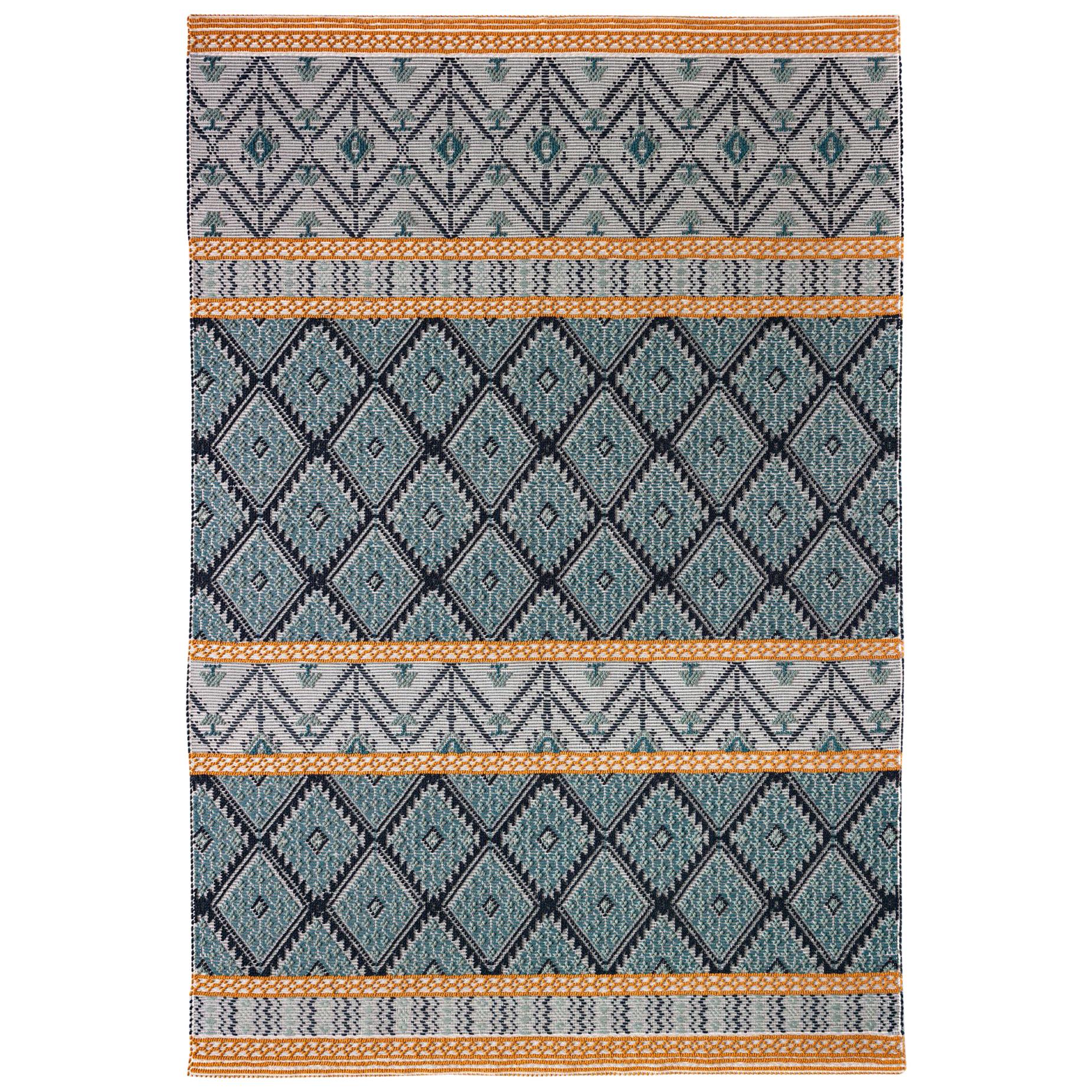 Colorful Banded Carpet, in Hand-Tufted Sardinian Wool im Angebot