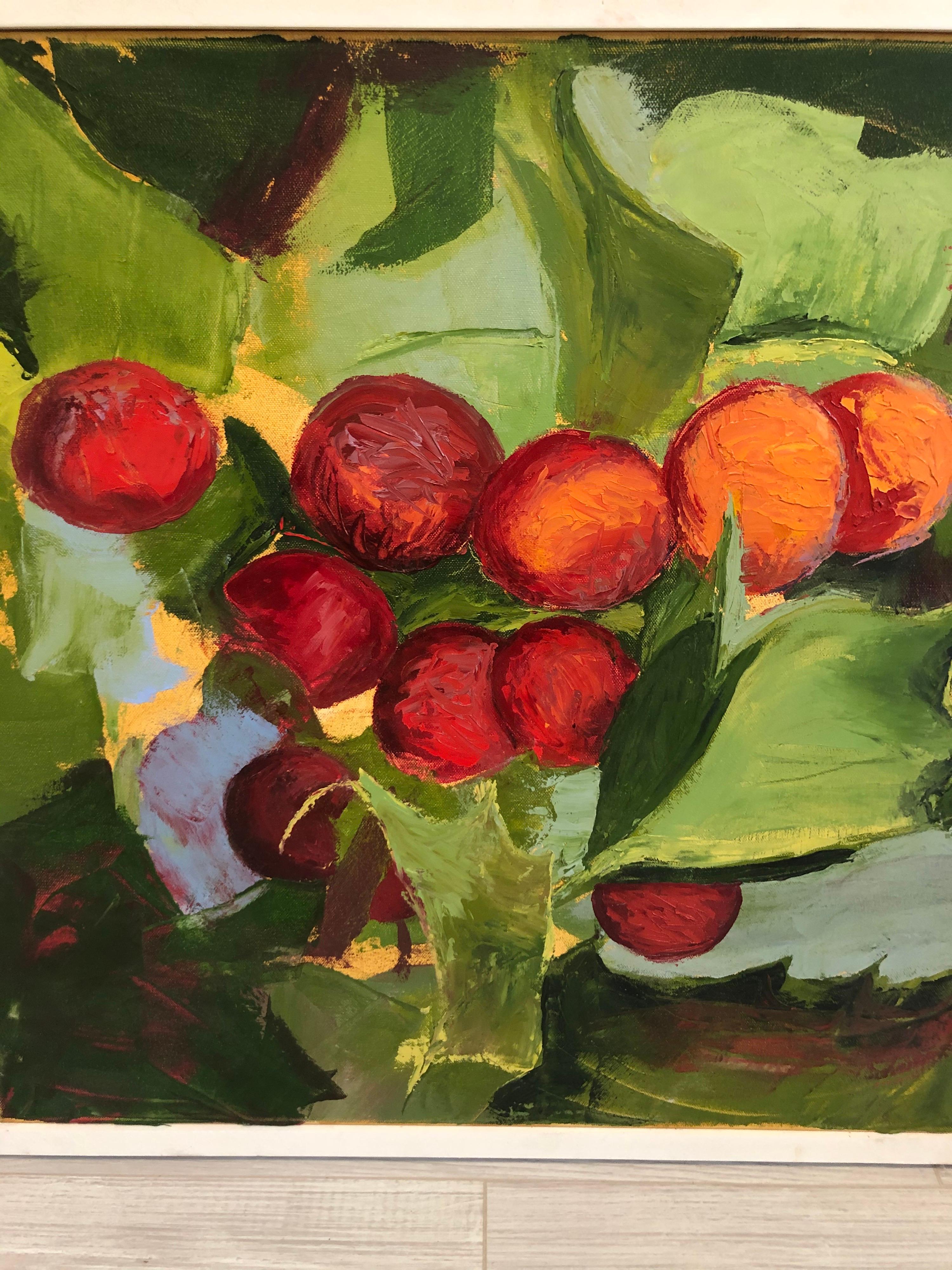Colorful Still Life on Canvas of Berries by Beverly Ward In Good Condition For Sale In Redding, CT