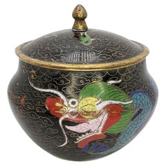 Colorful Black Cloisonné Dragon Ware Jar with Lid - Late Qing Dynasty