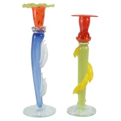 Bougeoirs en verre soufflé coloré
