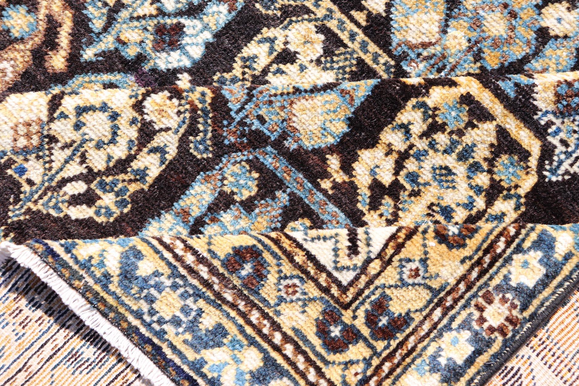 Colorful Blue Antique Persian Hamadan Rug with All-Over Tribal Motifs For Sale 3