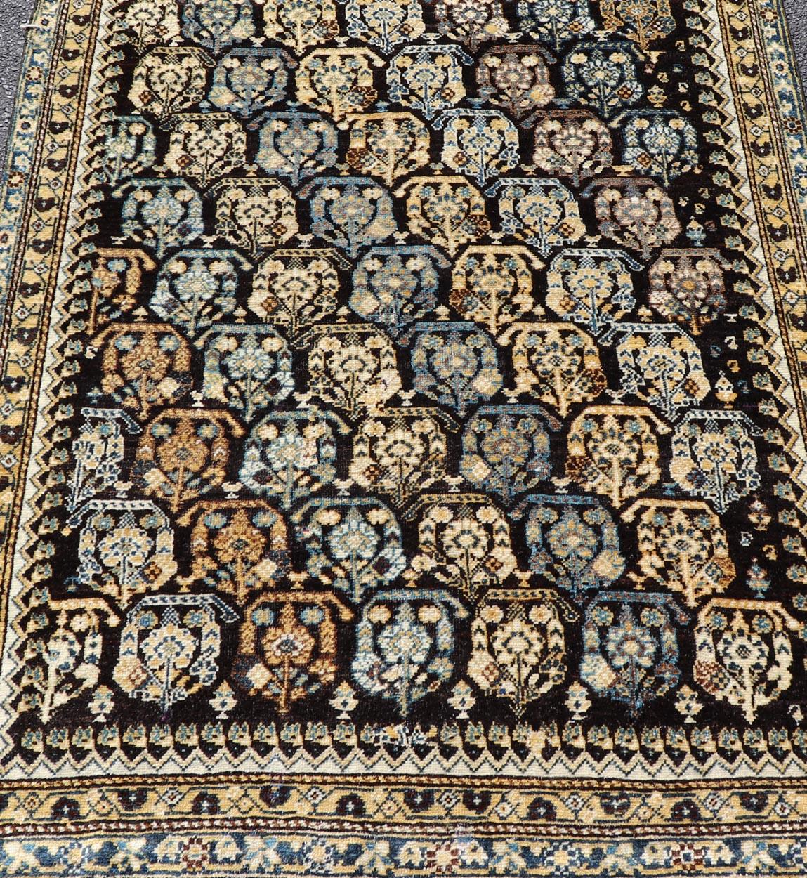 20th Century Colorful Blue Antique Persian Hamadan Rug with All-Over Tribal Motifs For Sale