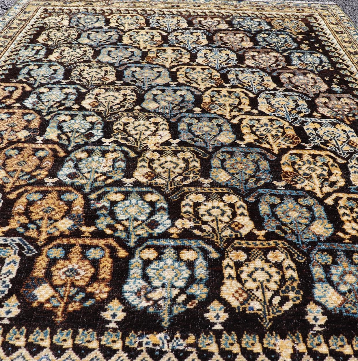 Wool Colorful Blue Antique Persian Hamadan Rug with All-Over Tribal Motifs For Sale