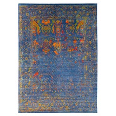 Colorful Blue Tabriz Modernized Faded Traditional Antique Rug by Joseph Carini