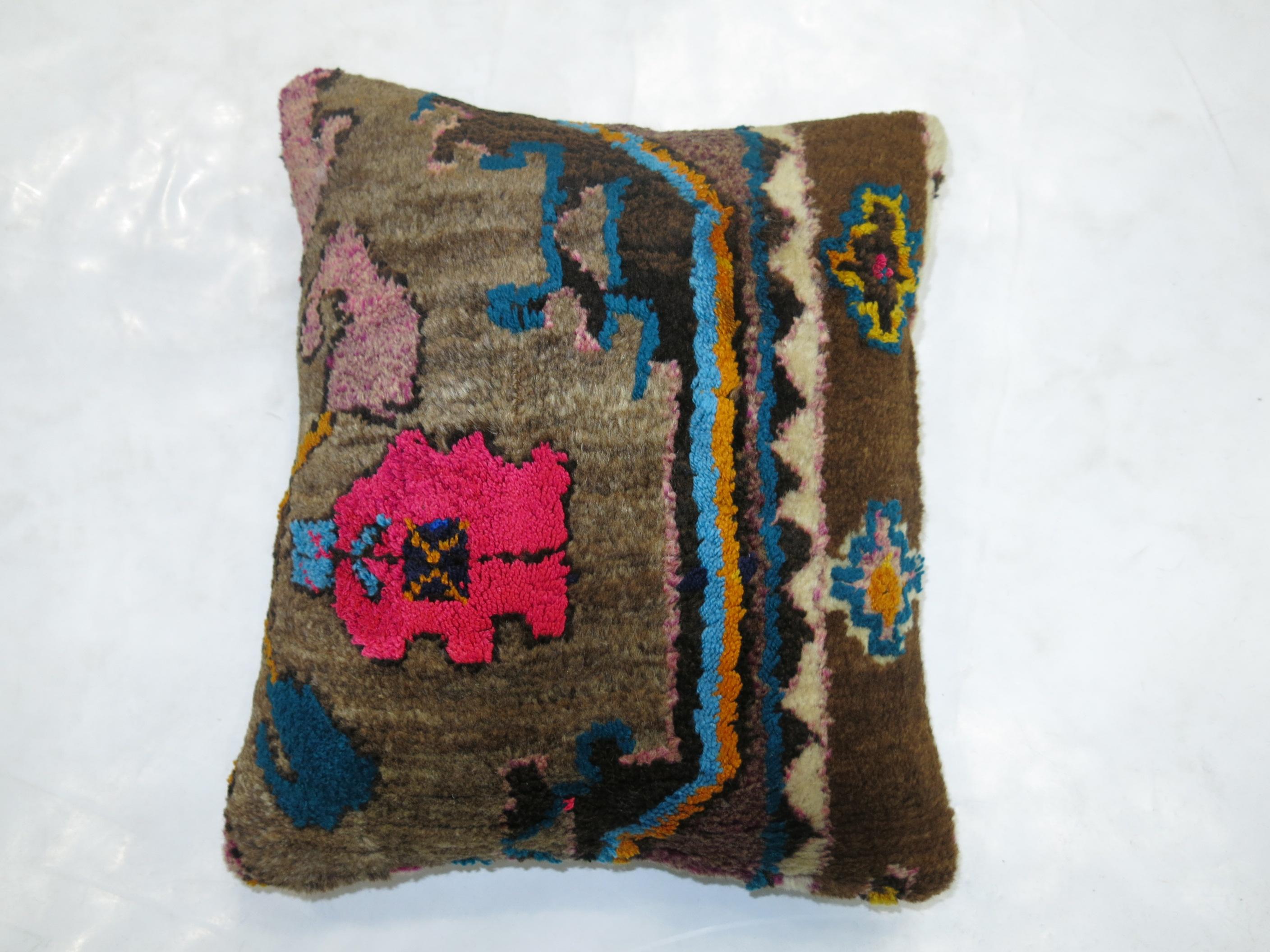 Colorful Bohemian Turkish Rug Pillow 14'' x 16'' In Excellent Condition In New York, NY