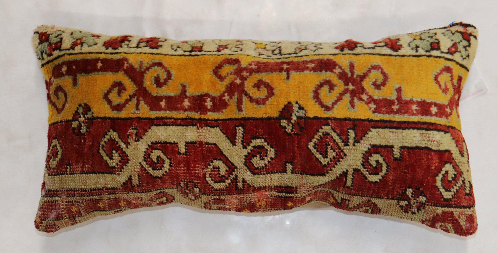 Hollywood Regency Colorful Bolster Turkish Ghiordes Rug Pillow For Sale