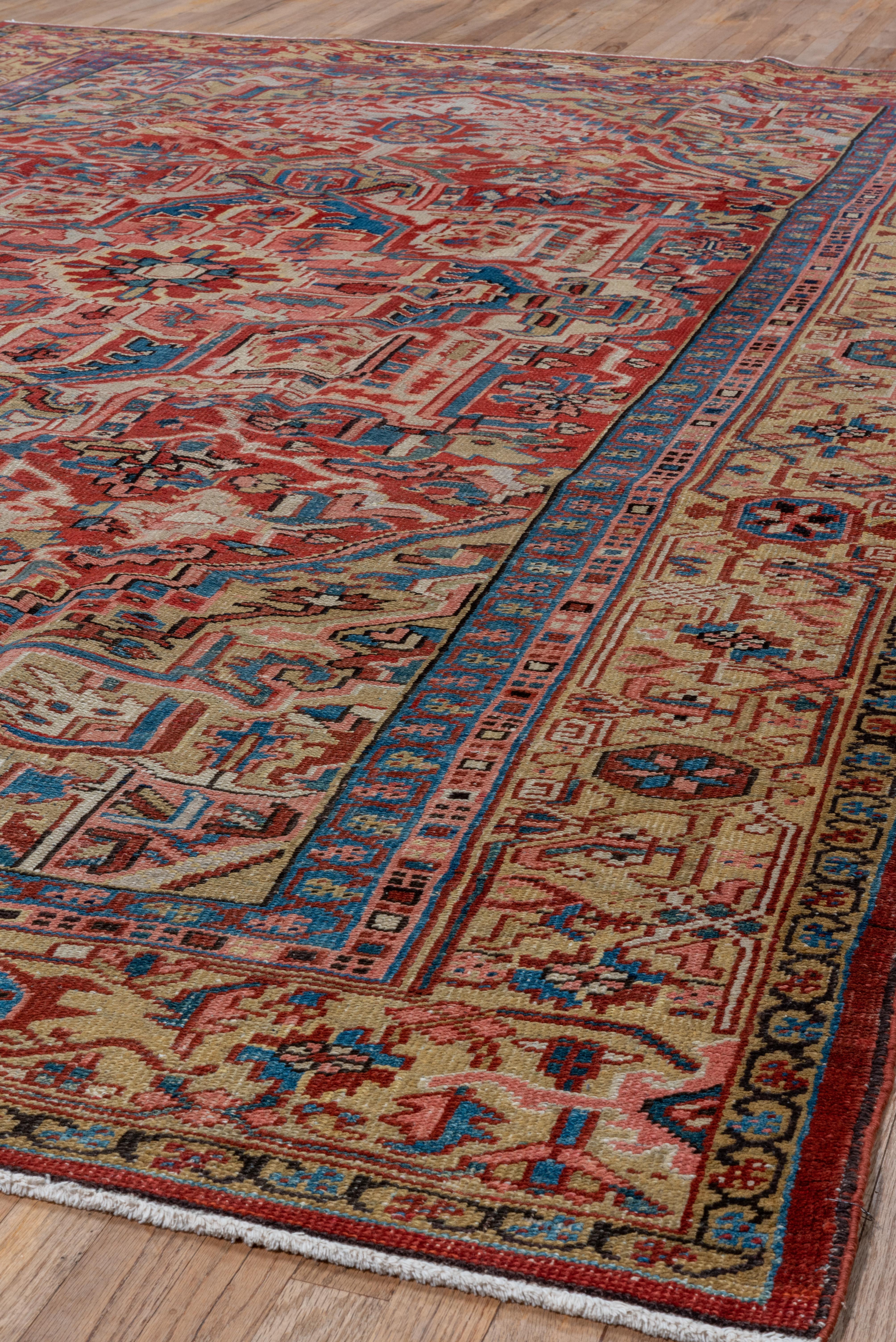 Hand-Knotted Colorful & Bright Antique Persian Heriz Carpet, circa 1920s For Sale