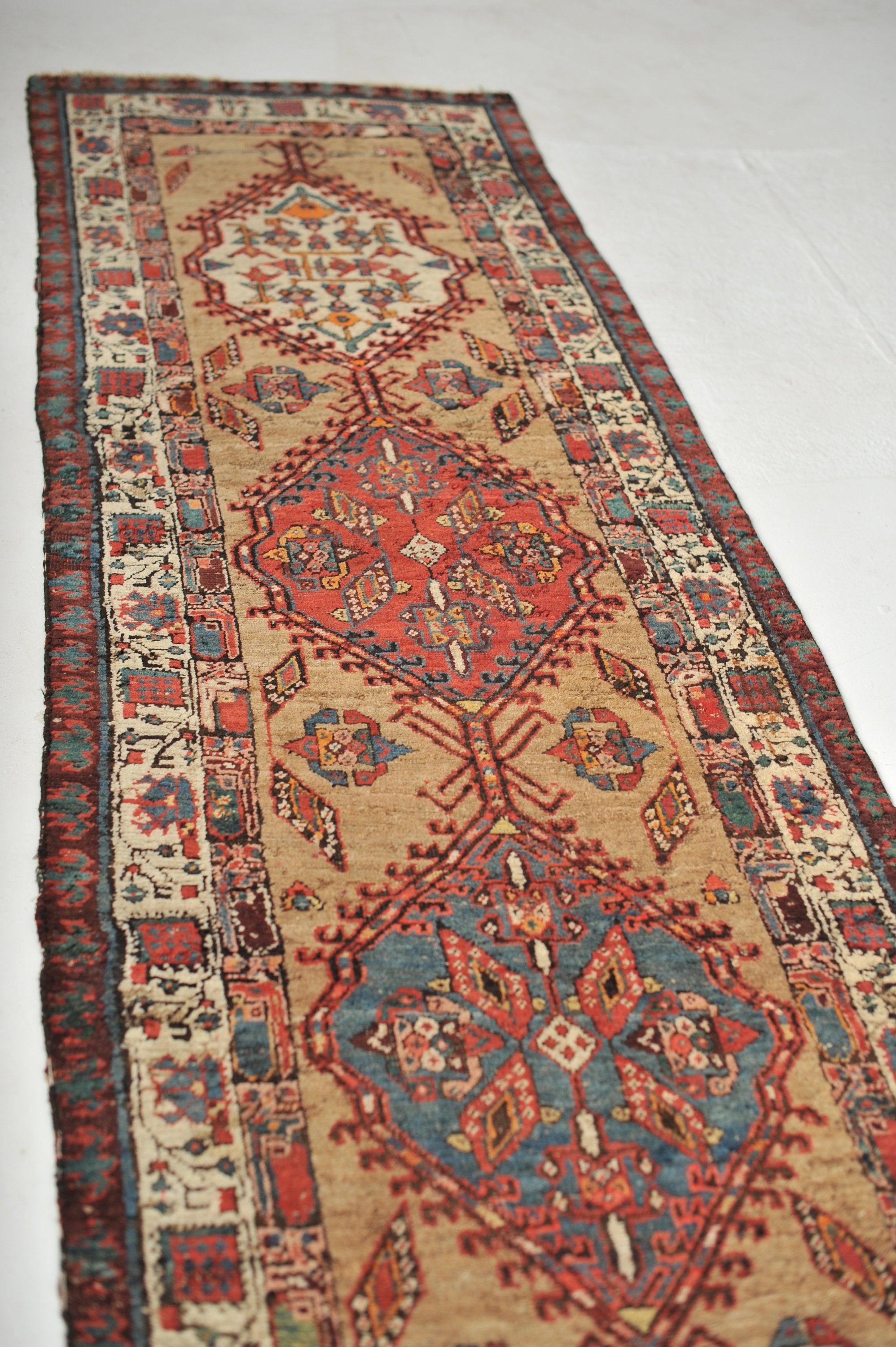 Colorful Camel Hair Tribal Runner with Iconic Fence Design, c.1940's For Sale 6