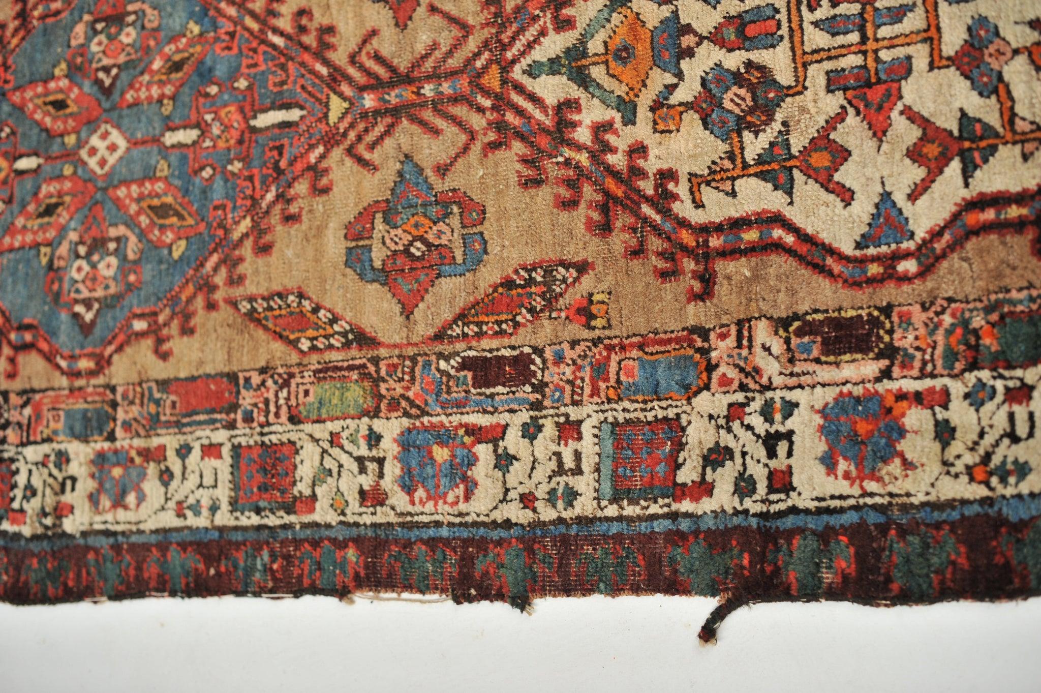 20th Century Colorful Camel Hair Tribal Runner with Iconic Fence Design, c.1940's For Sale