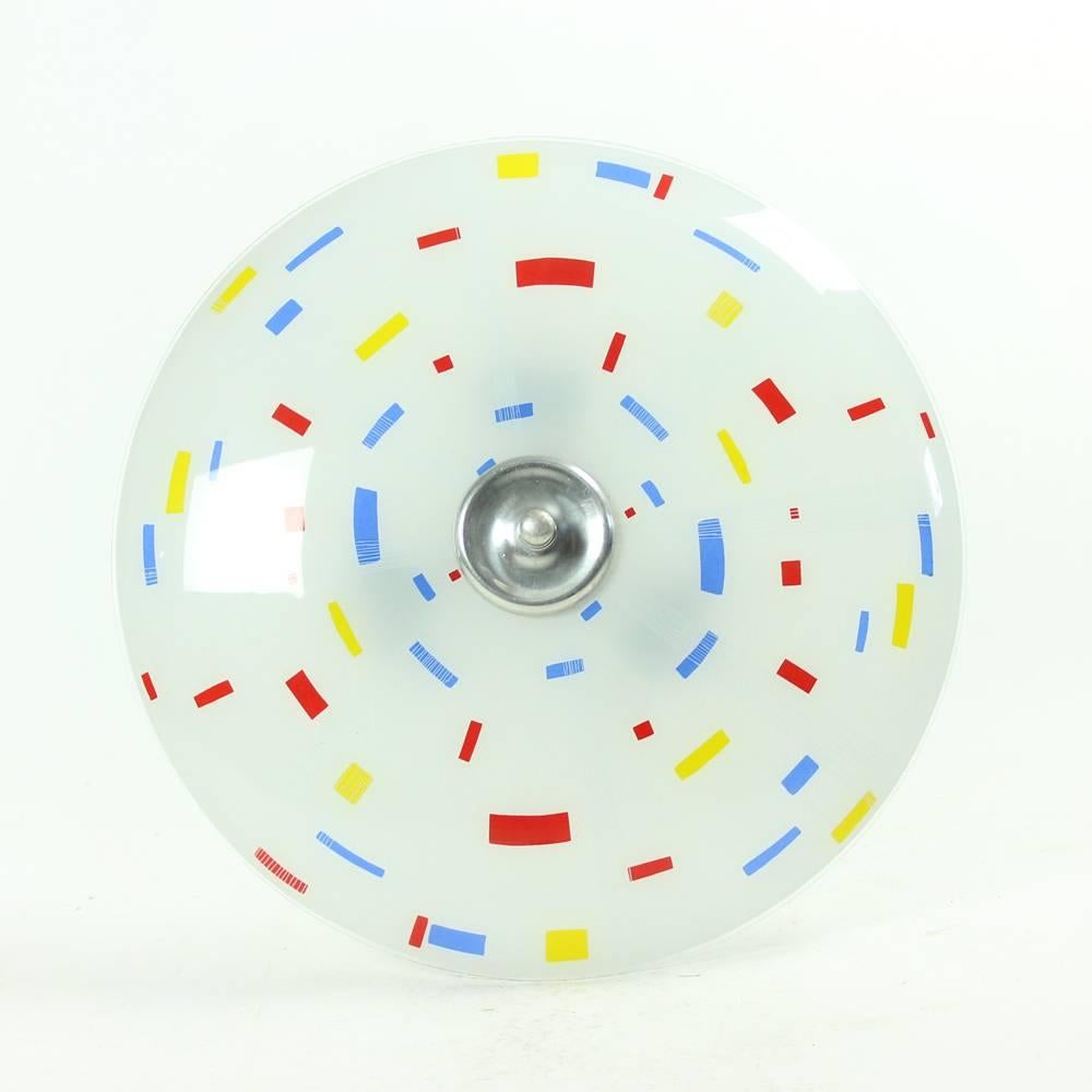 Aluminum Colorful Ceiling Glass Plate Light by Napako, Czechoslovakia, 1960s For Sale