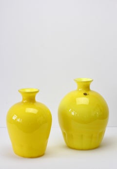 Colorida Pareja Cenedese de Jarrones Amarillos Vintage Italianos de Murano, circa 1990s