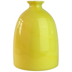 Colorful Cenedese Tall Bright Yellow Vintage Italian Murano Glass Vase