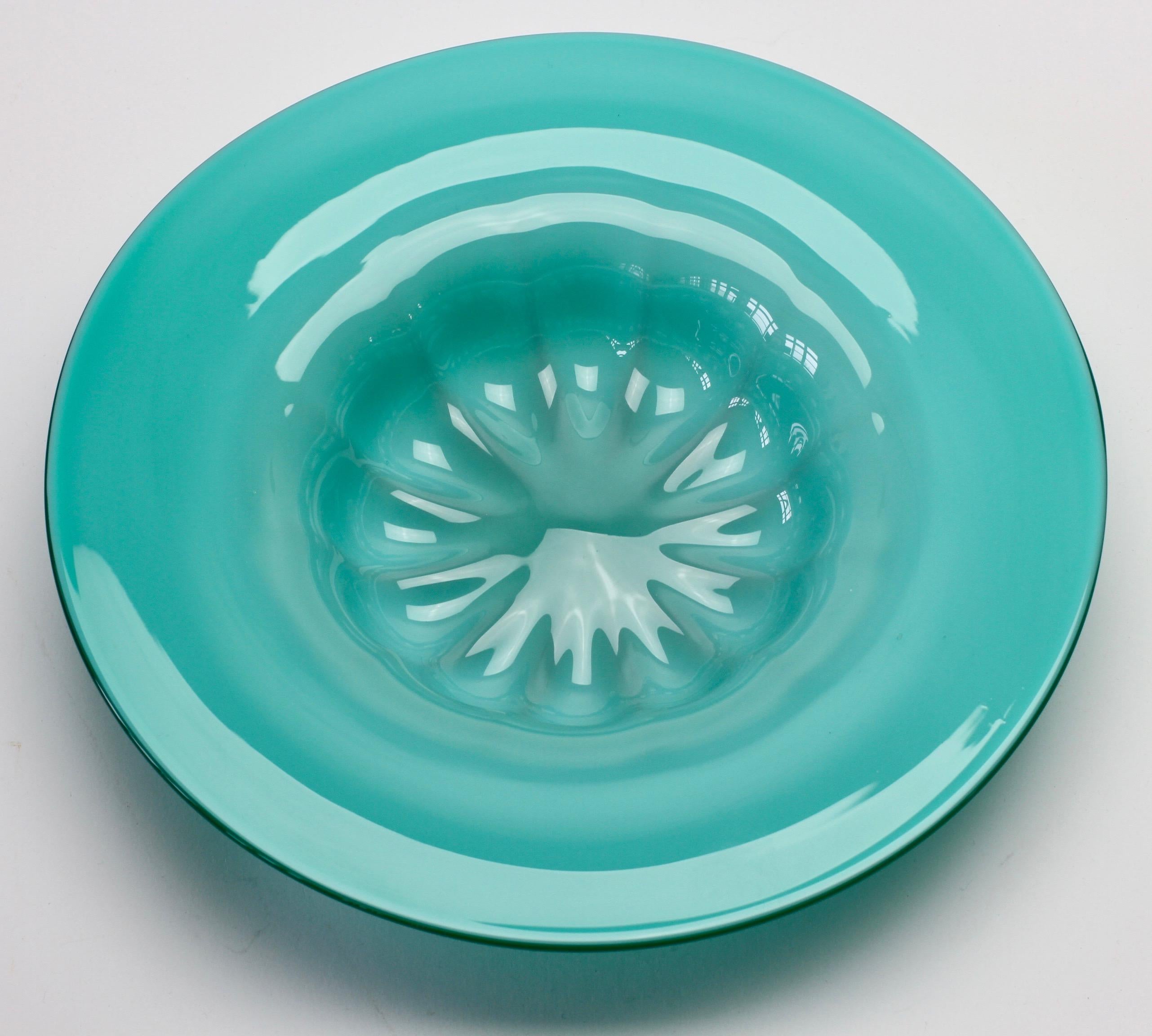 Mid-Century Modern Colorful Cenedese Turquoise Green Vintage Italian Murano Glass Bowl or Dish For Sale