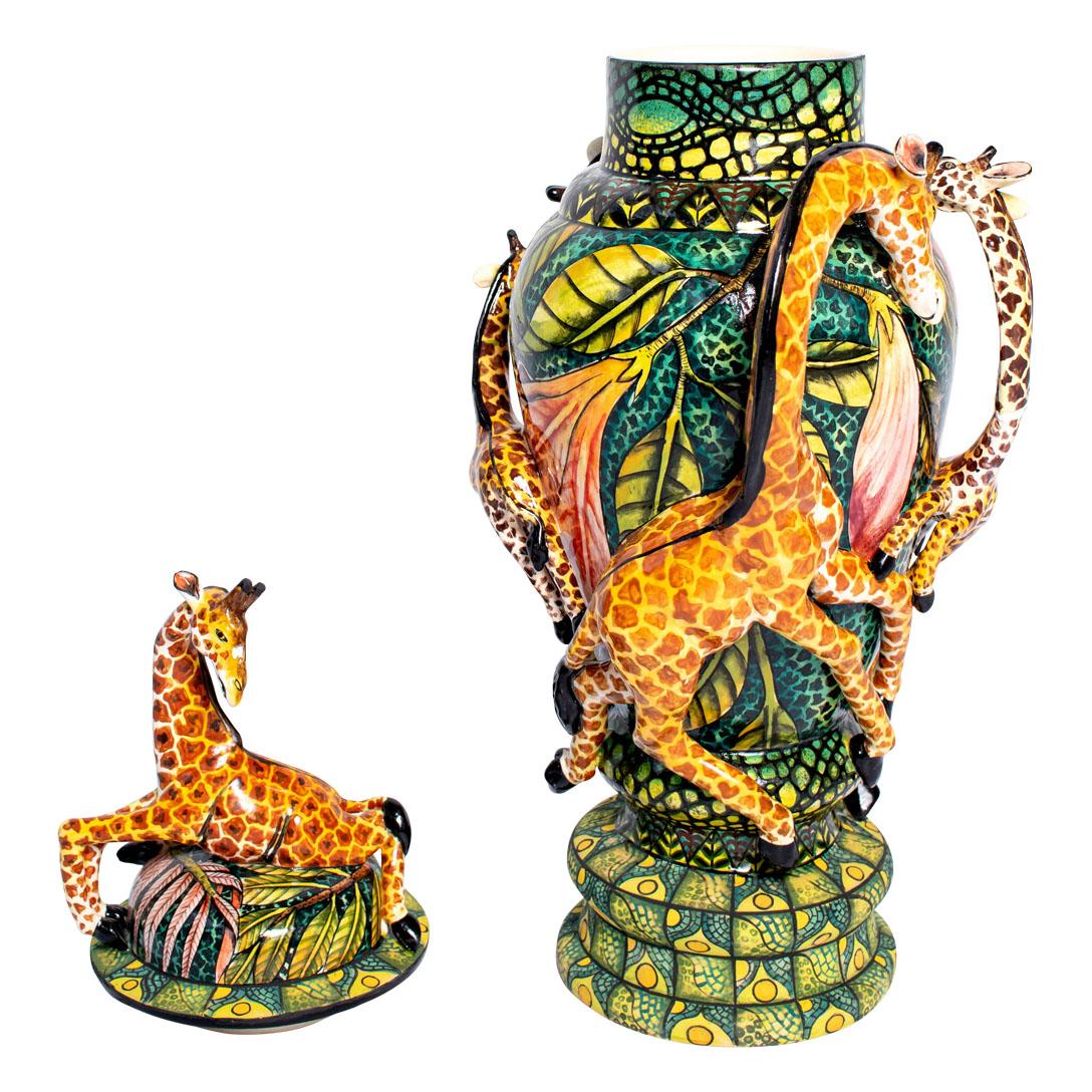 Fired Colorful Ceramic Giraffe Urns, hand made in South Africa For Sale