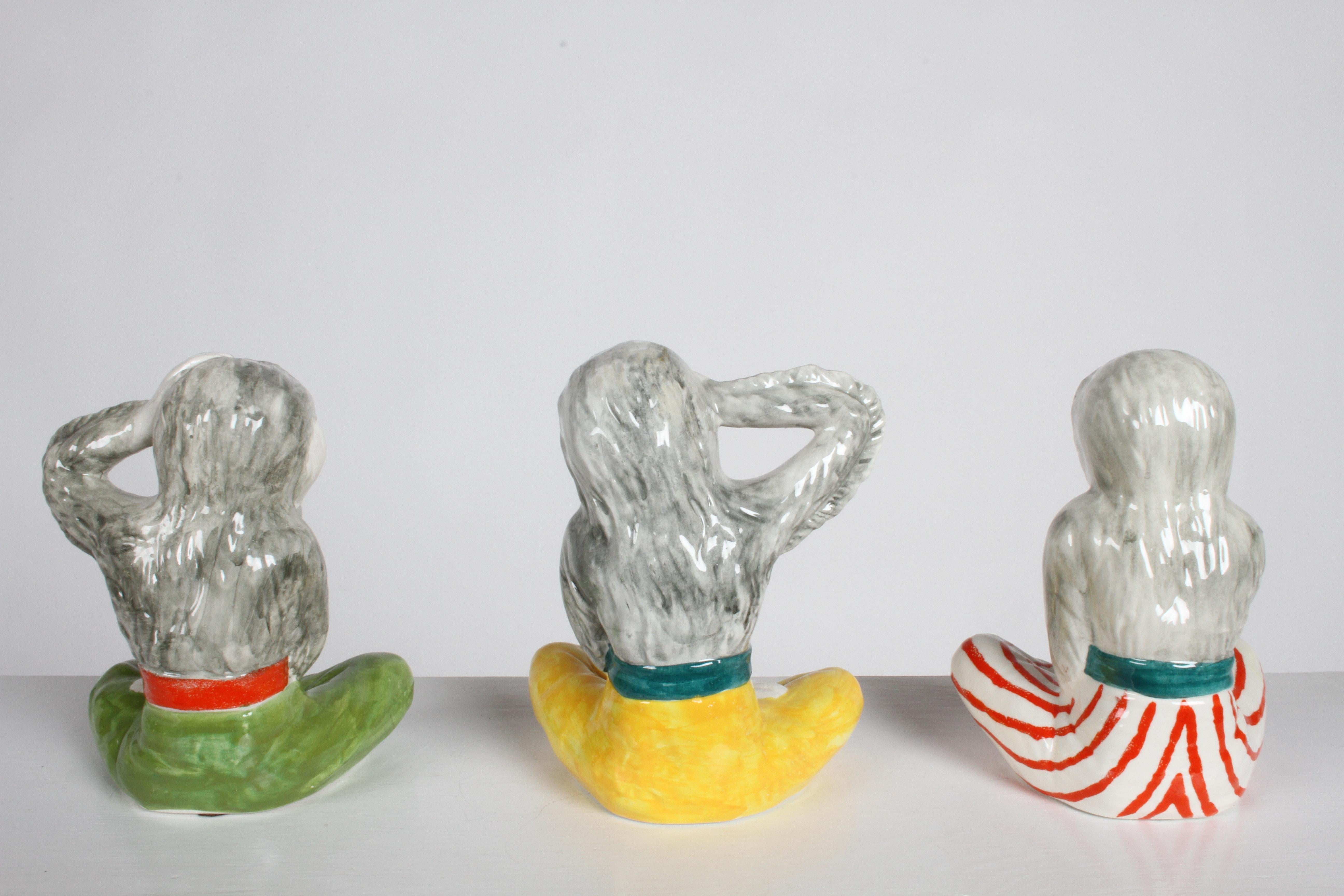 Colorful Ceramic Italian Monkeys Hear See Speak No Evil Decorative Sculptures 5