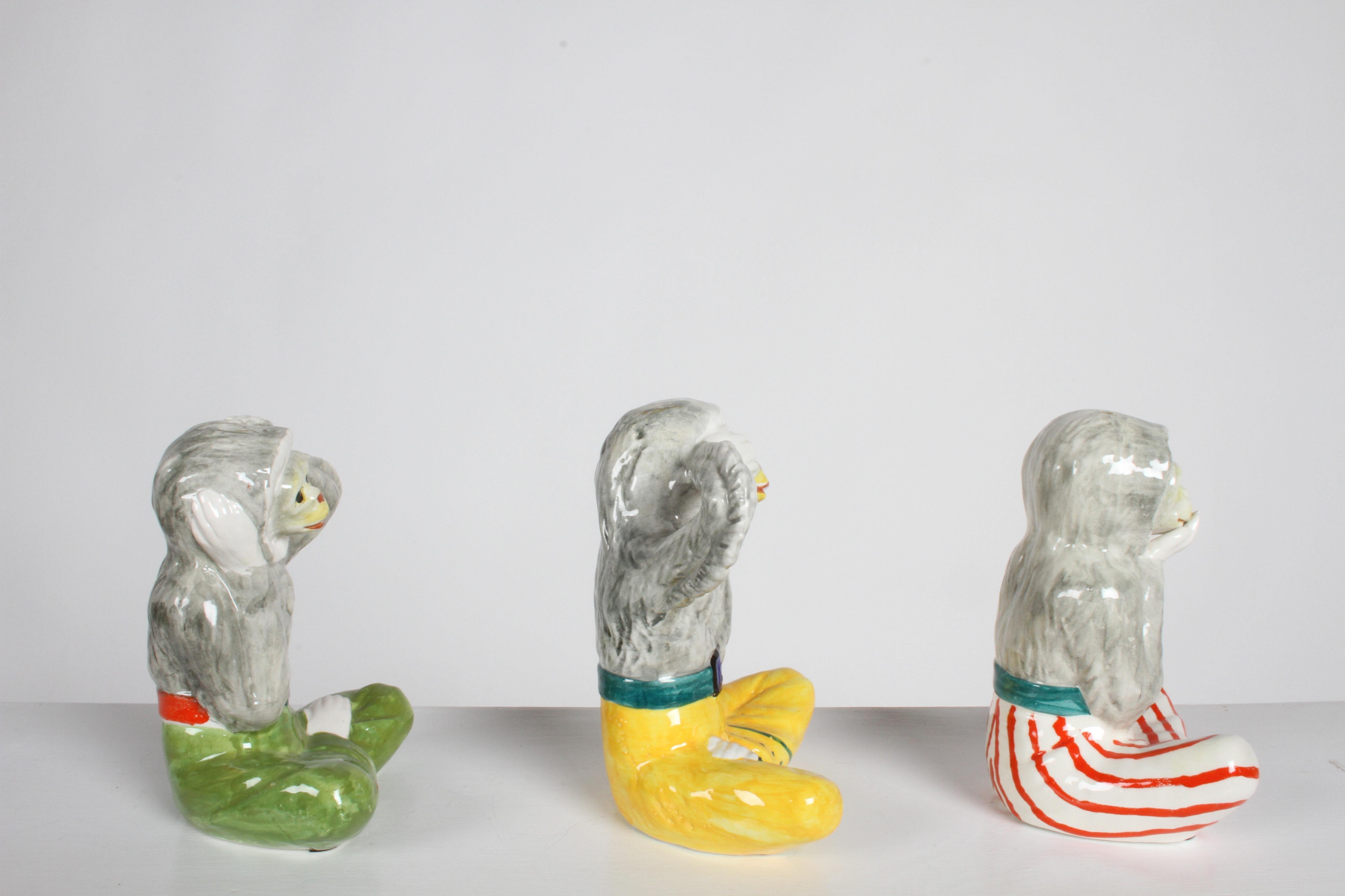 Colorful Ceramic Italian Monkeys Hear See Speak No Evil Decorative Sculptures 9
