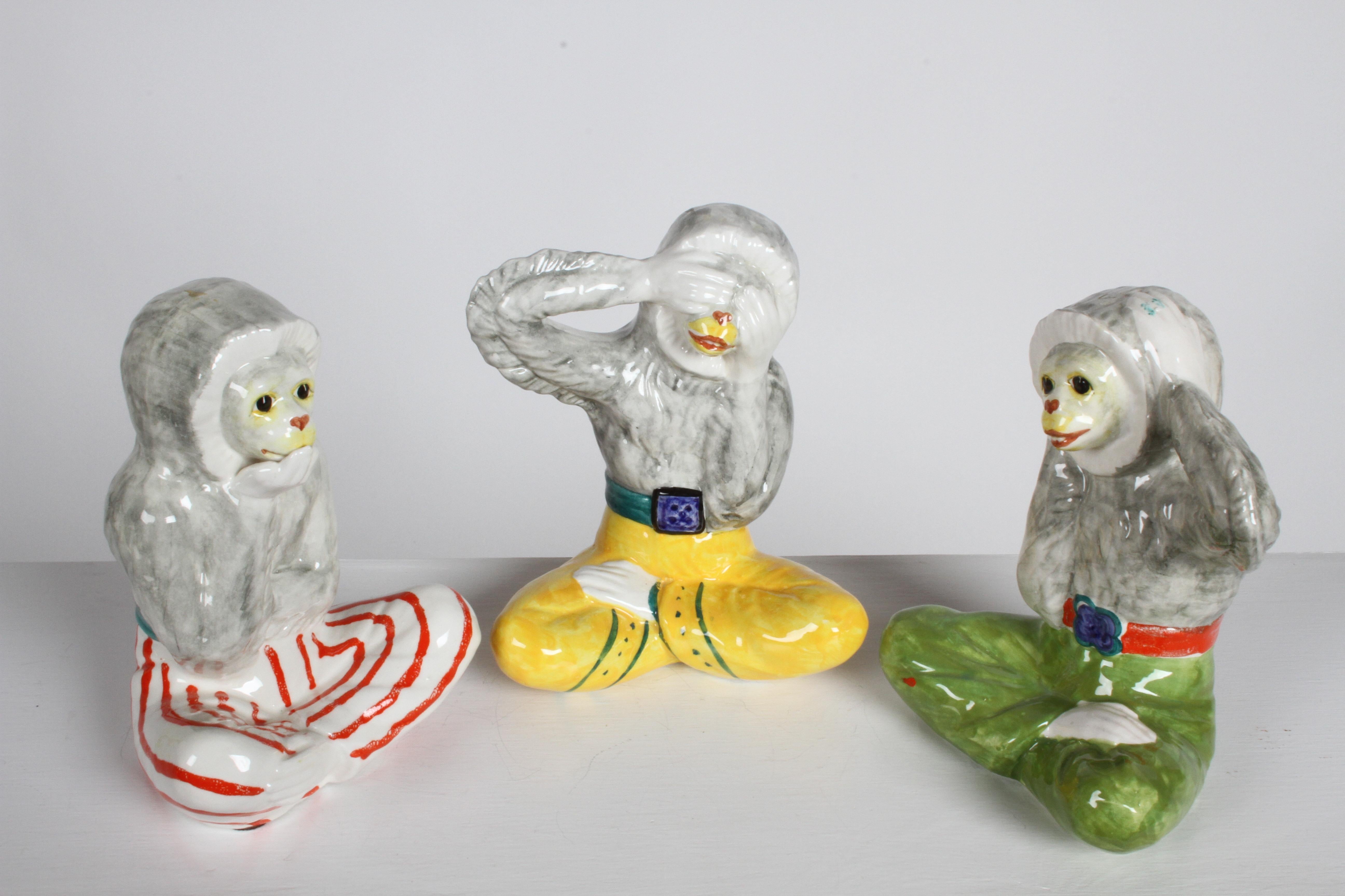 Colorful Ceramic Italian Monkeys Hear See Speak No Evil Decorative Sculptures 2