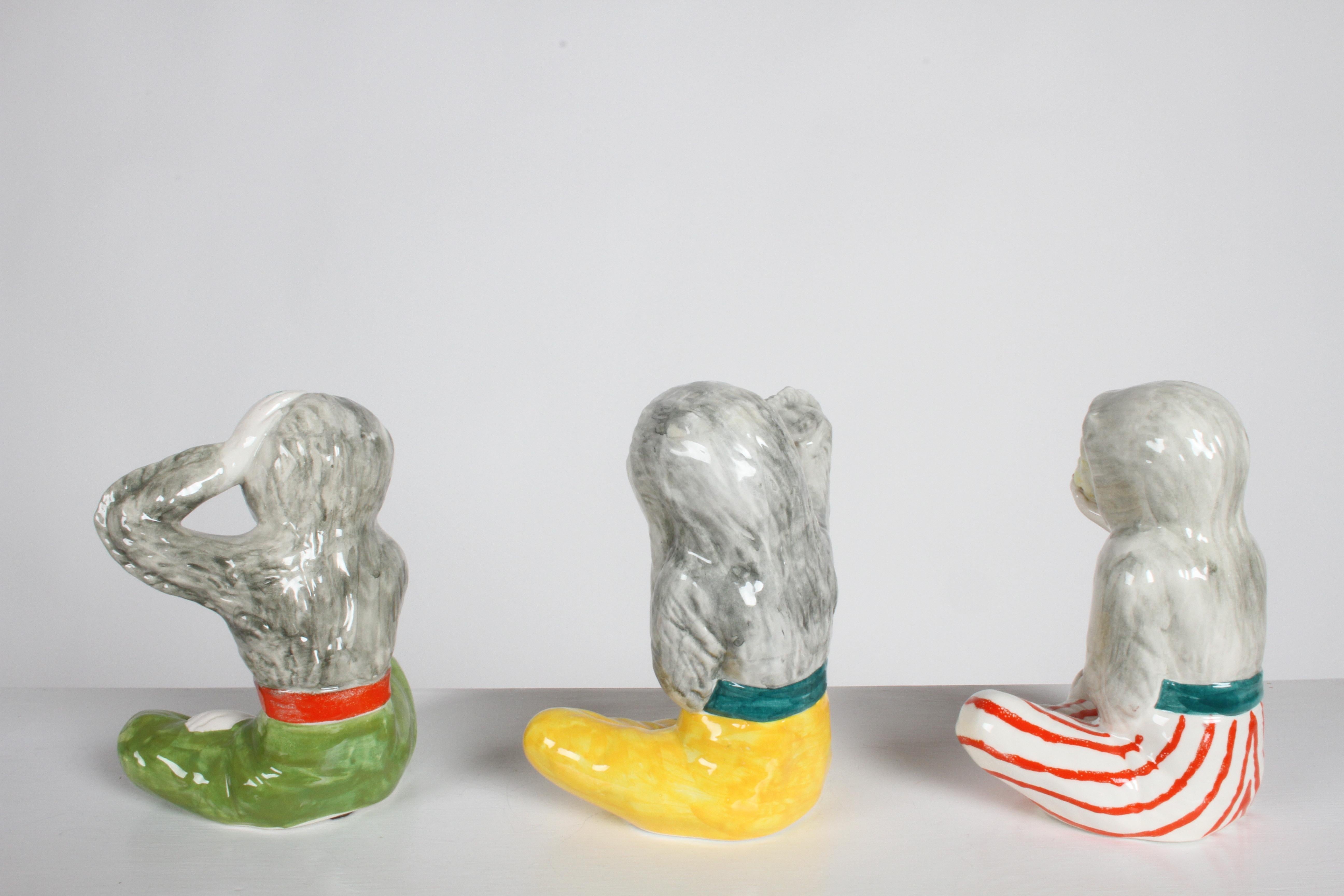 Colorful Ceramic Italian Monkeys Hear See Speak No Evil Decorative Sculptures 3
