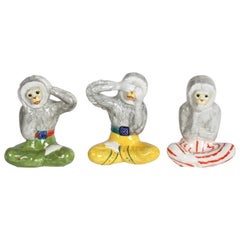 Colorful Ceramic Italian Monkeys Hear See Speak No Evil Decorative Sculptures