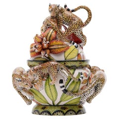 Used Colorful Ceramic Leopards Tureen, hand made in South Africa