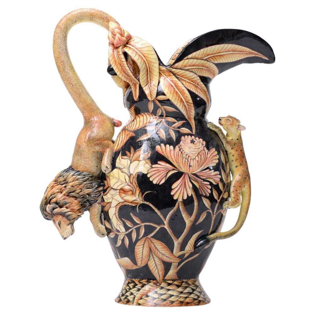 Bunte Keramik Löwe Vase, Hand Made in Südafrika