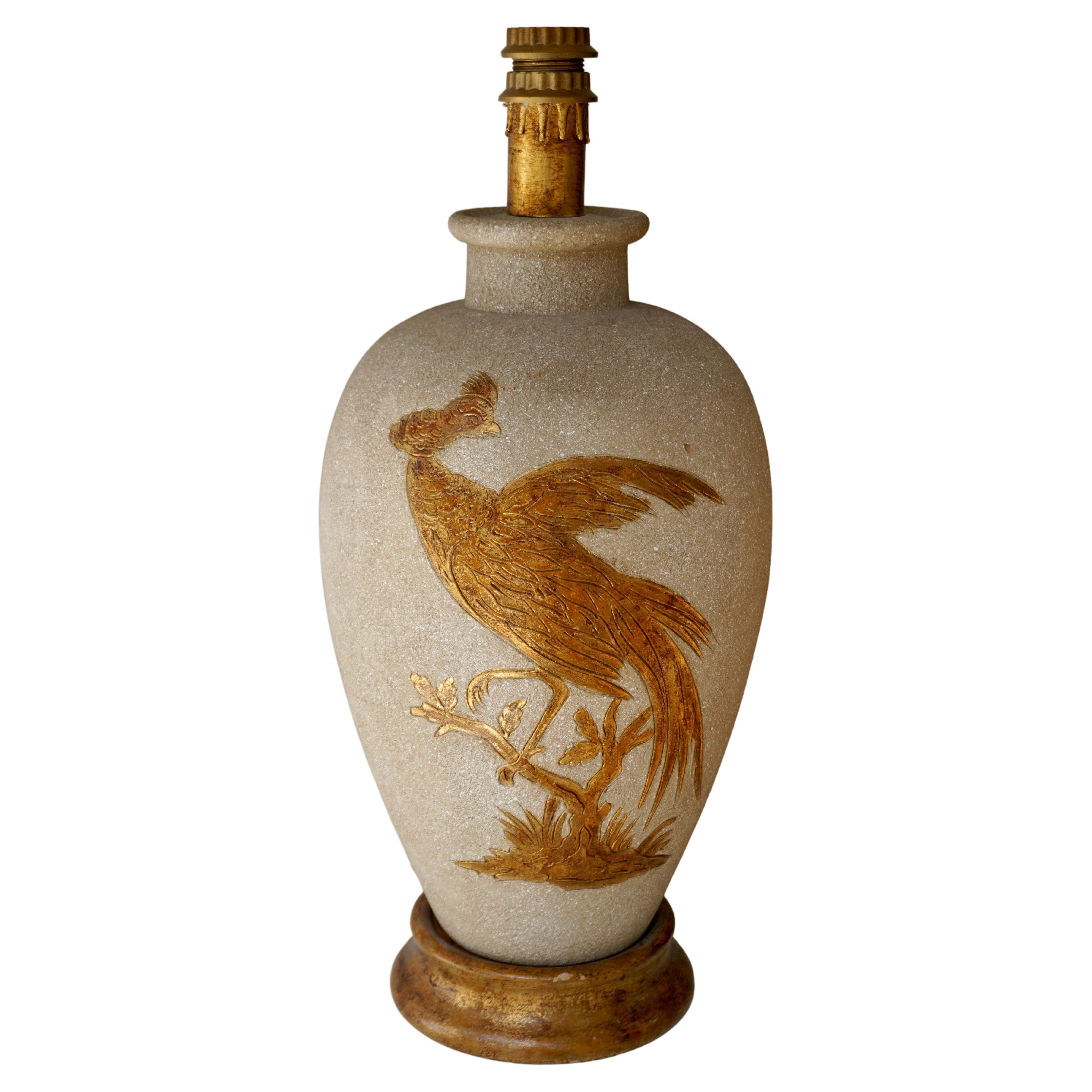 Bunte Keramiklampe aus der Mitte des Jahrhunderts mit Vogel, 1960er Jahre